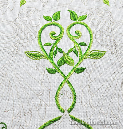 Secret Garden Embroidery Project - Stitching Leaves