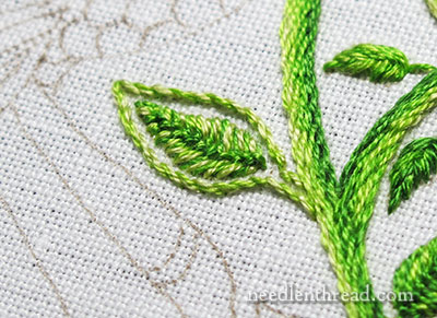 Secret Garden Embroidery Project - Stitching Leaves