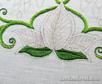 Secret Garden Embroidery: Long & Short Stitch Shading on Leaves