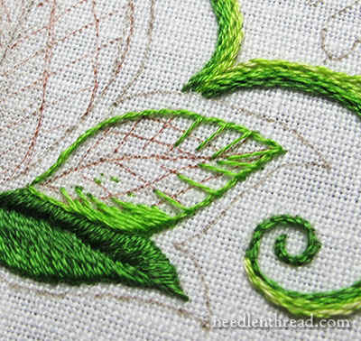 Secret Garden Embroidery: Long & Short Stitch Shading on Leaves