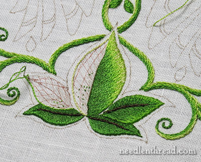 Secret Garden Embroidery: Long & Short Stitch Shading on Leaves