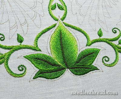 Secret Garden Embroidery: Long & Short Stitch Shading on Leaves