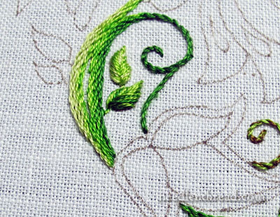 Secret Garden Embroidery Project - Stitching Leaves