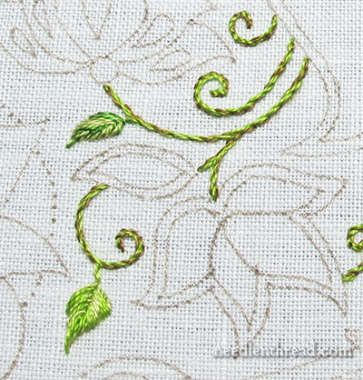 Secret Garden Embroidery Project - Stitching Leaves