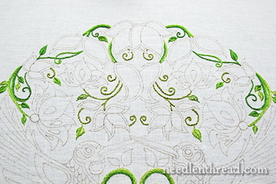 Secret Garden Embroidery Project - Stitching Leaves