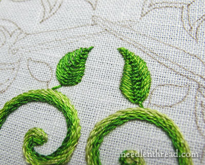 Secret Garden Embroidery Project - Stitching Leaves