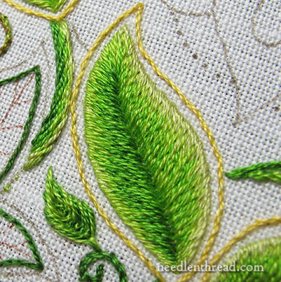 Long & Short Stitch Shading on Embroidered Leaves