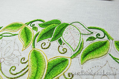 Long & Short Stitch Leaves on Secret Garden Project