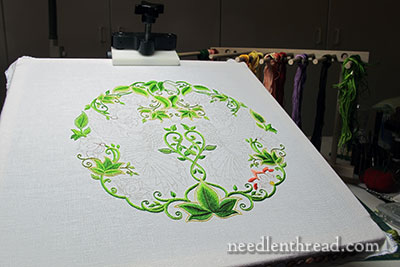 Long & Short Stitch Leaves on Secret Garden Project