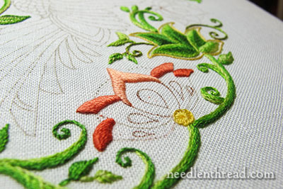 Long & Short Stitch Leaves on Secret Garden Project