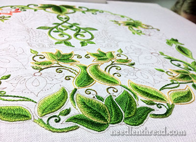 Secret Garden Hand Embroidery Project - Long & Short Stitch Shading on Leaves