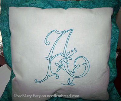 Hand Embroidered Monogram A Cushion