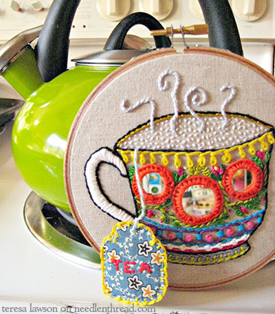 Embroidered Tea Cup Sampler