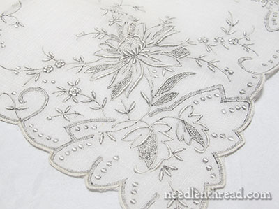 Whitework Embroidery on Antique Embroidered Handkerchief