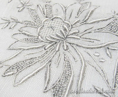 Whitework Embroidery on Antique Embroidered Handkerchief