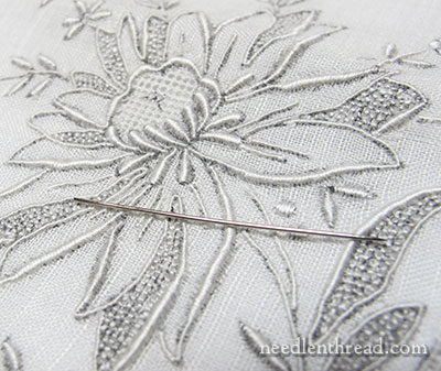 Whitework Embroidery on Antique Embroidered Handkerchief