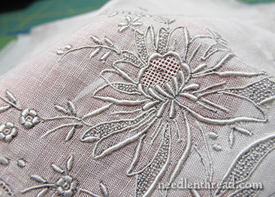 Whitework Embroidery on Antique Embroidered Handkerchief