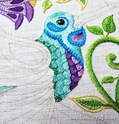Secret Garden Embroidery Project: Embroidering the Bird