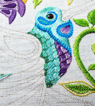 Secret Garden Embroidery Project: Embroidering the Bird