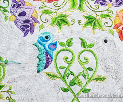 Secret Garden Embroidery Project: Embroidering the Bird