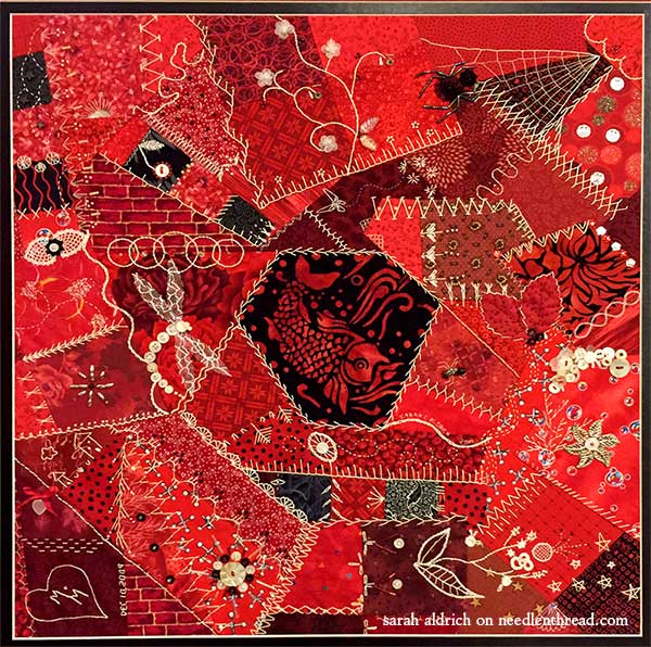 Red Crazy Quilt Square