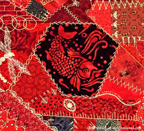 Red Crazy Quilt Square