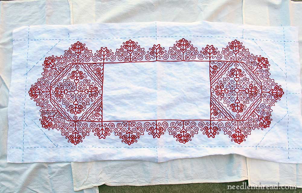 Hungarian Redwork Runner, Embroidery Finished