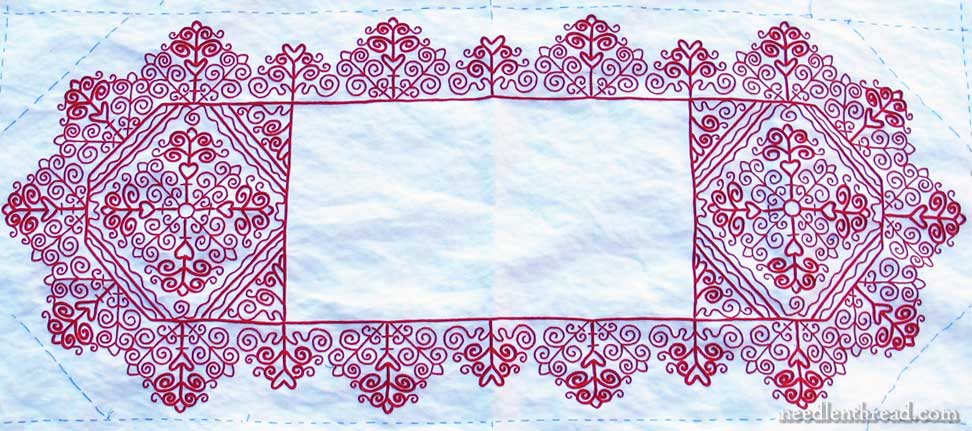 Hungarian Redwork Runner, Embroidery Finished