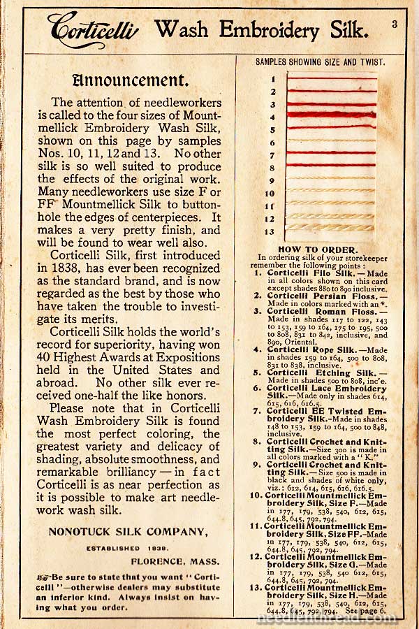 Belding Corticelli Silk Thread Color Chart