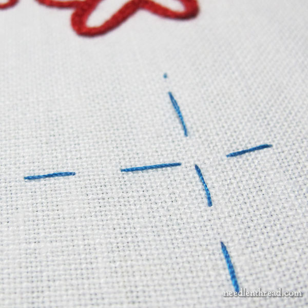 Hungarian Redwork Runner - preparing for a drawn thread hem