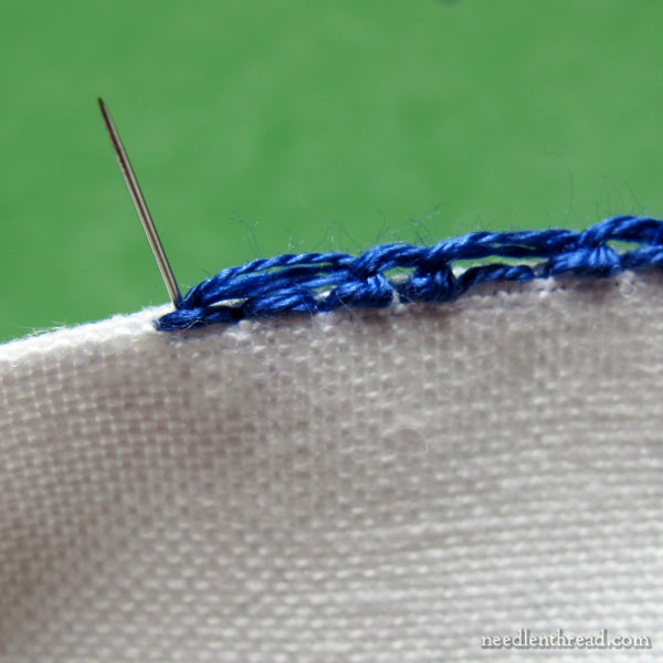 Scalloped & beaded buttonhole stitch edging using seed beads