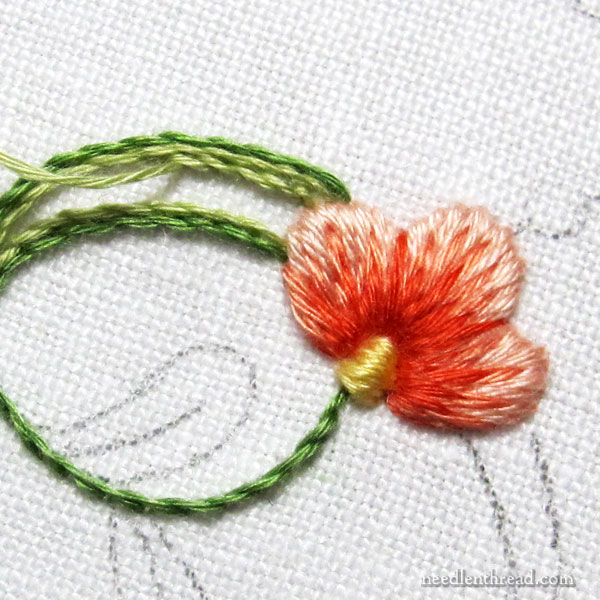 Using floche embroidery thread for long and short stitch