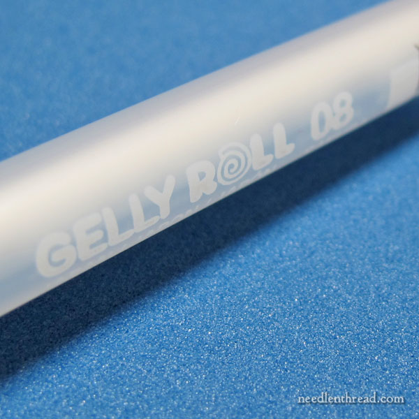 White Gelly Roll Pen by Sakura for Embroidery Design Transfer on Dark Fabric