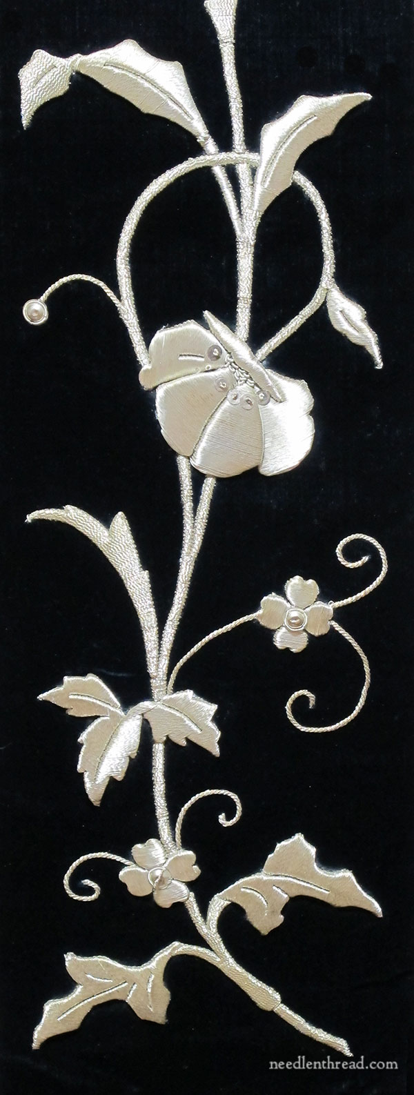 Raised goldwork embroidery on black velvet