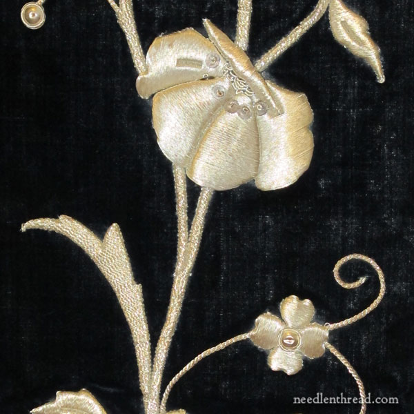 Raised goldwork embroidery on black velvet