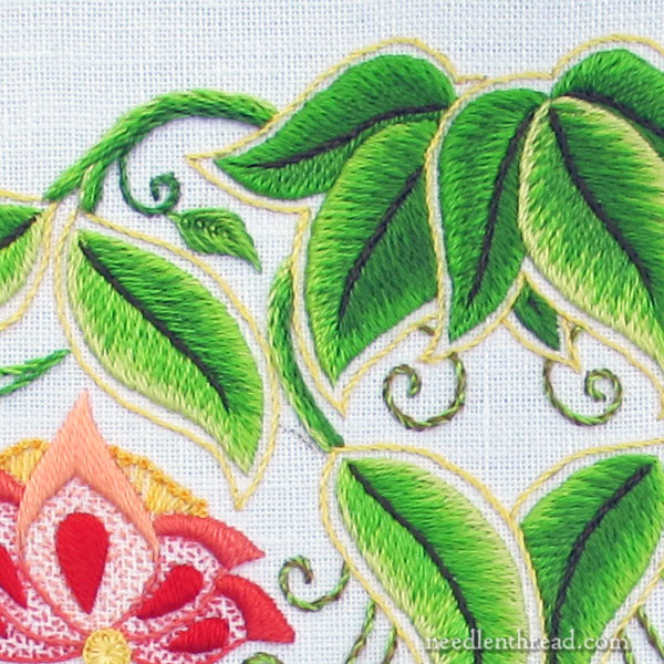 Secret Garden Hummingbirds embroidery project - final stitches