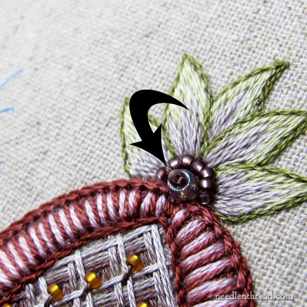 Late Harvest embroidery project - filling stitches under magnification