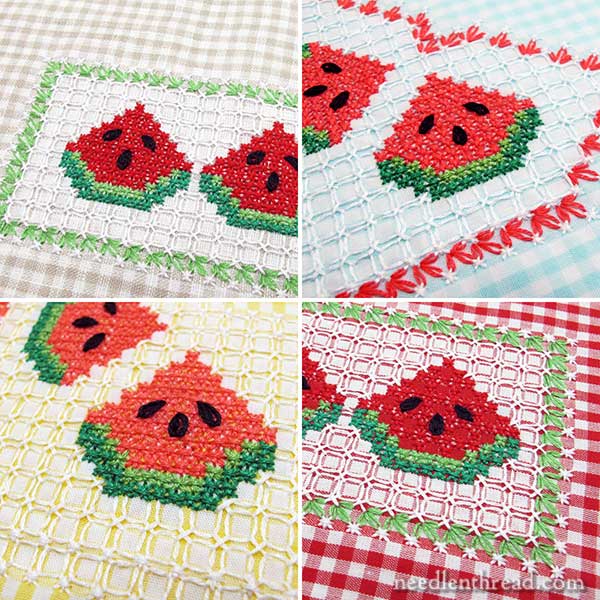 Gingham Embroidery, chicken scratch tutorial - watermelon
