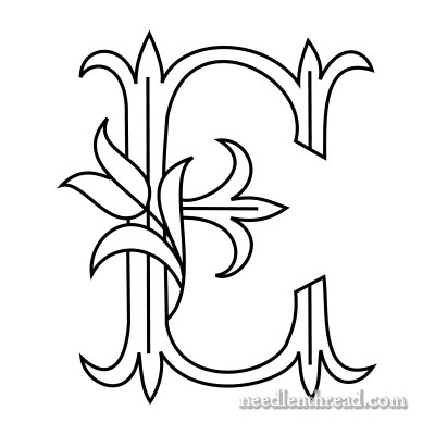 Tulip monogram for hand embroidery: E