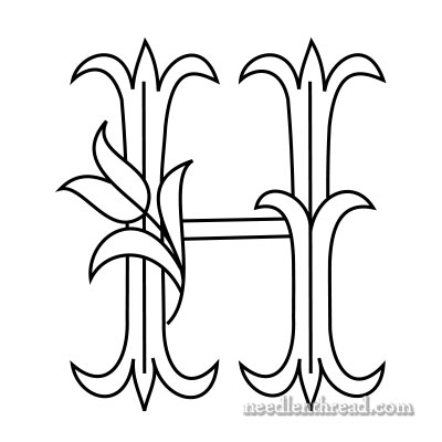 Tulip monogram for hand embroidery: H