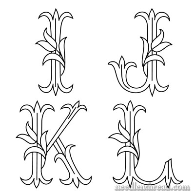 Monograms for hand embroidery, letters I though L - free printable