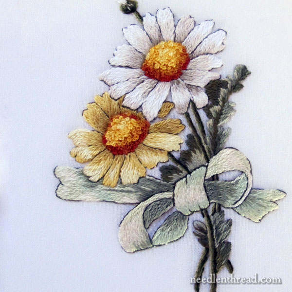 Embroidered daisies - needlepainting techniques