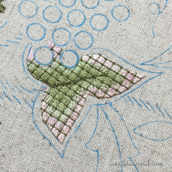 Late Harvest: Long and Short Stitch Leaf with Lattice Stitching & Beads