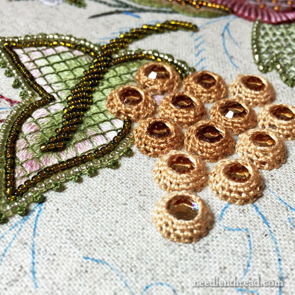Embroidering Flat Back Crystals onto Embroidery Projects - Late Harvest Grapes