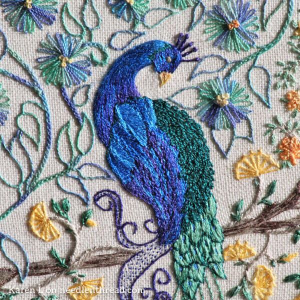 Embroidered Peacock Coloring Book Page