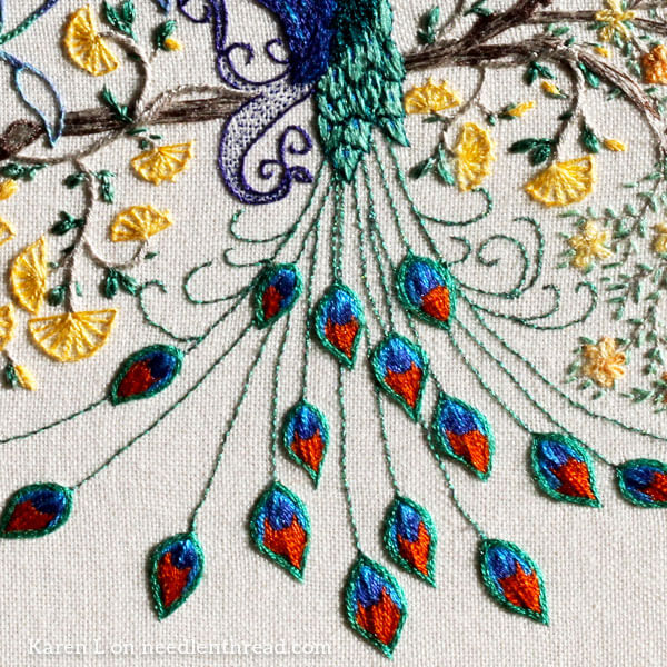 Embroidered Peacock Coloring Book Page