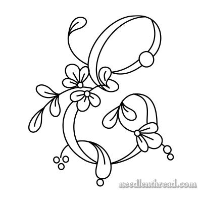 Floral Script Monogram for Hand Embroidery: E