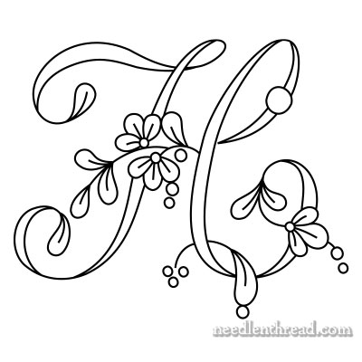 Floral Script Monogram for Hand Embroidery: H