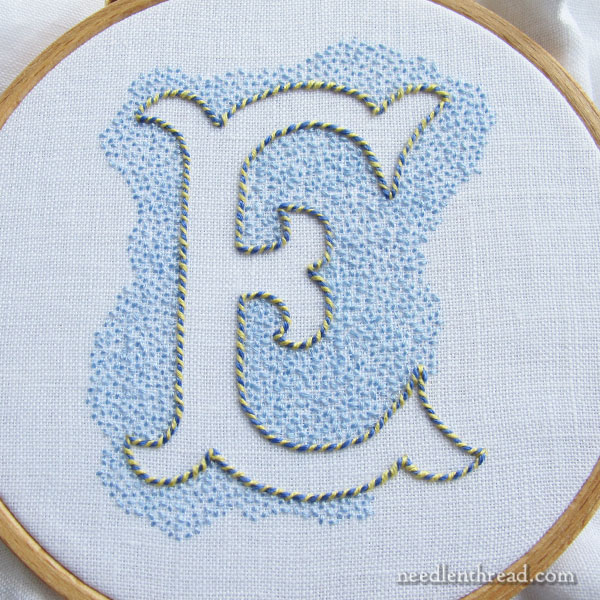 Voided Monogram E - Seed Stitch, Chain Stitch
