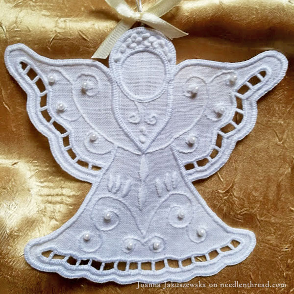 Whitework Christmas Angel: Richelieu cutwork